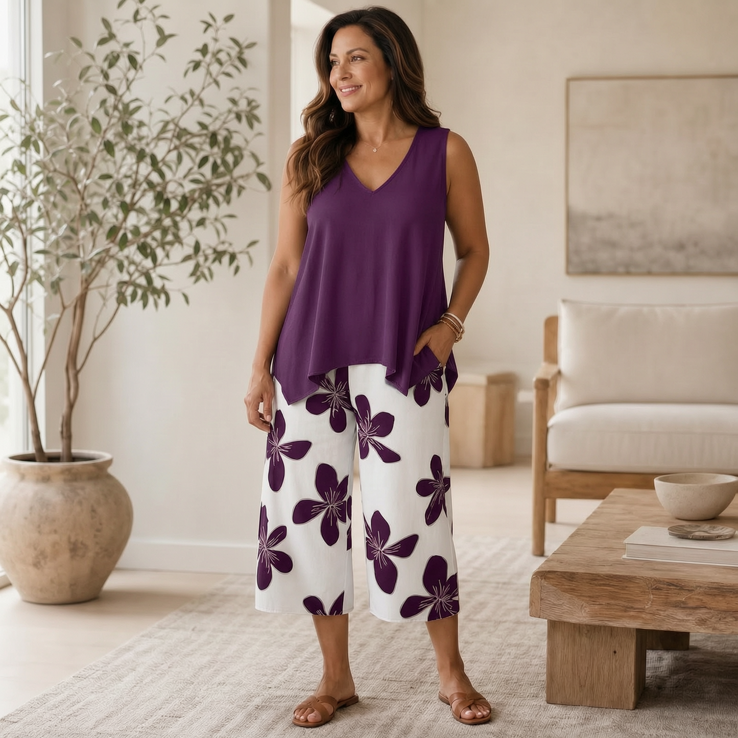 Cornelia Matera™ Coordinated Top & Capri Set for Polished Warm-Weather Looks