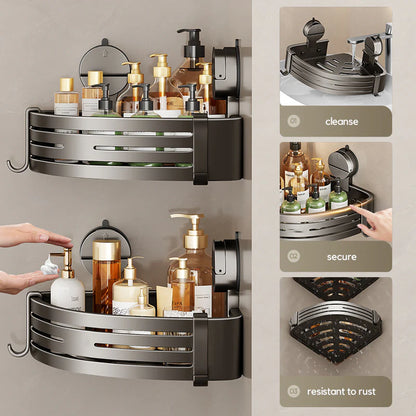 CornerHold Minimalist Corner Shelf - suction cup corner shelf in use in wet shower environment