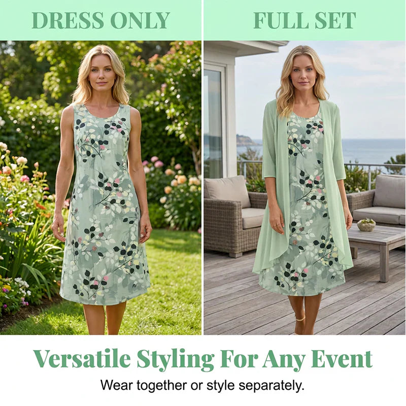 Cristina Mazzoleni™ Elegant Dress Set with Matching Cardigan