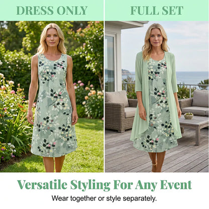 Cristina Mazzoleni™ Elegant Dress Set with Matching Cardigan