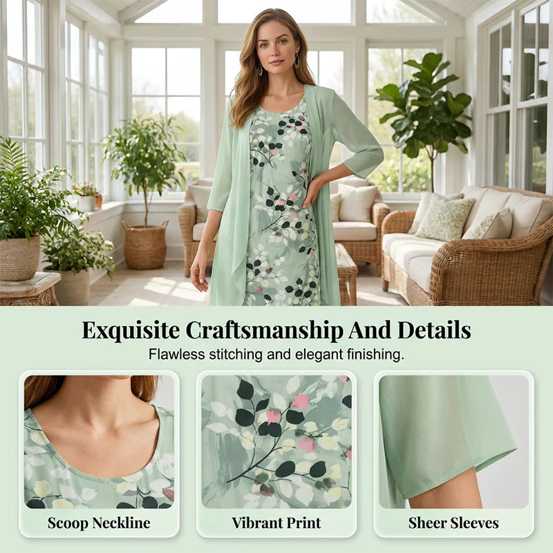 Cristina Mazzoleni™ Elegant Dress Set with Matching Cardigan