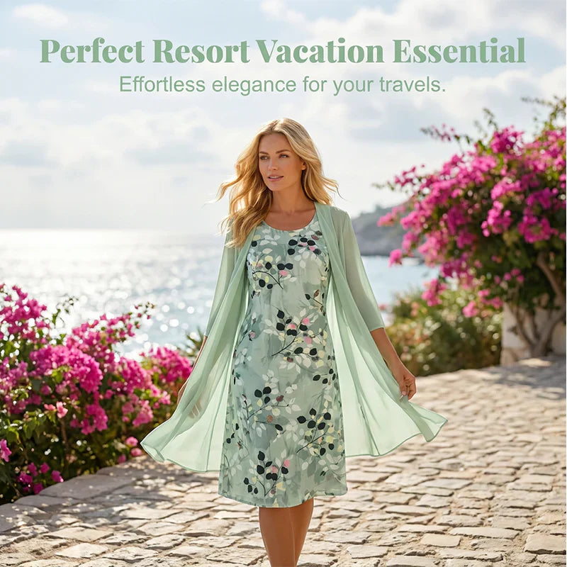 Cristina Mazzoleni™ Elegant Dress Set with Matching Cardigan