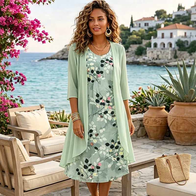 Cristina Mazzoleni™ Elegant Dress Set with Matching Cardigan