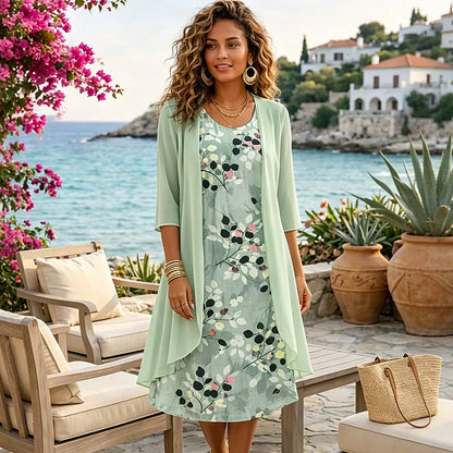 Cristina Mazzoleni™ Elegant Dress Set with Matching Cardigan