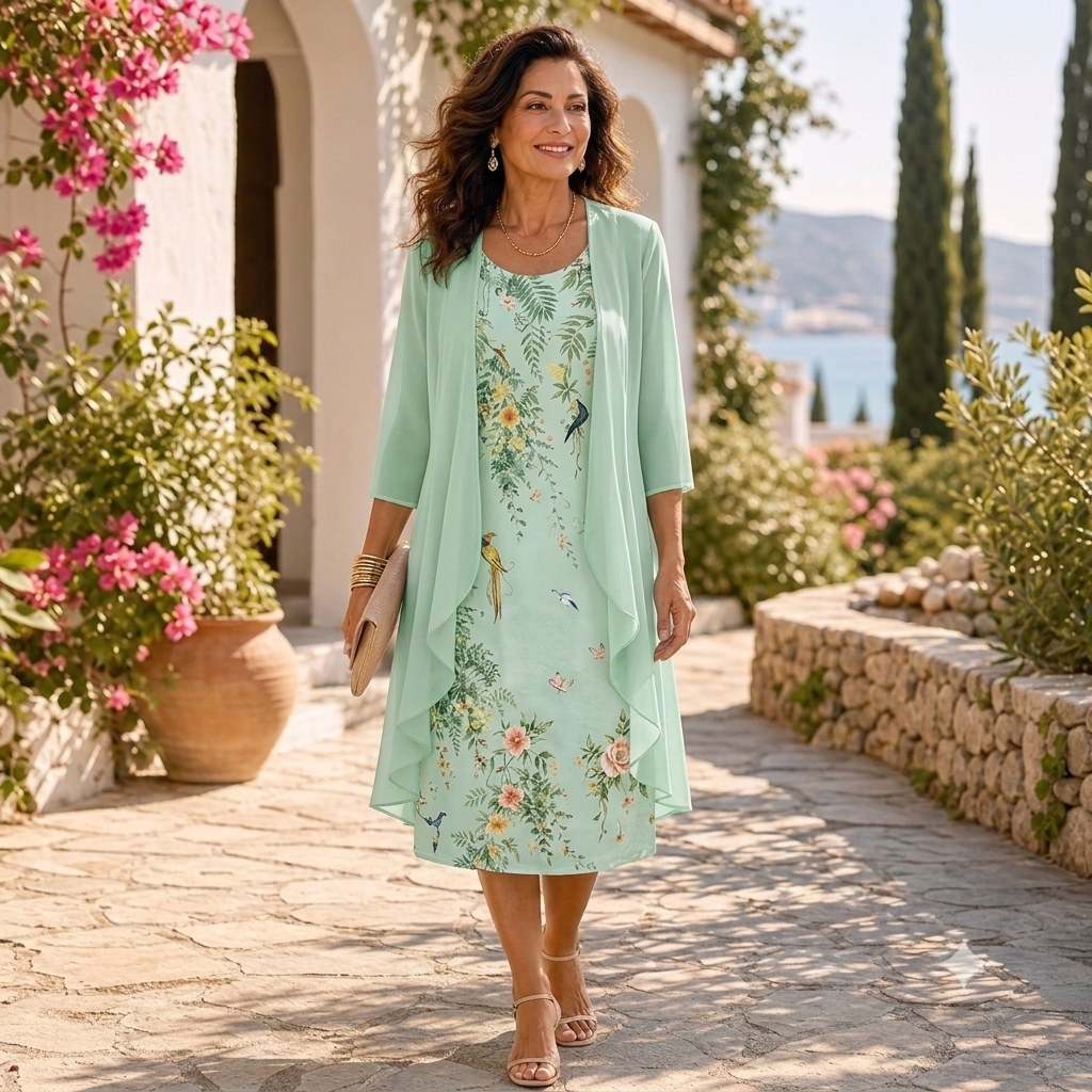 Cristina Mazzoleni™ Elegant Dress Set with Matching Cardigan