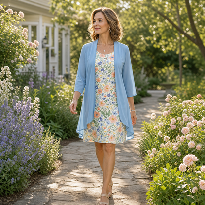 Cristina Mazzoleni™ Elegant Dress Set with Matching Cardigan