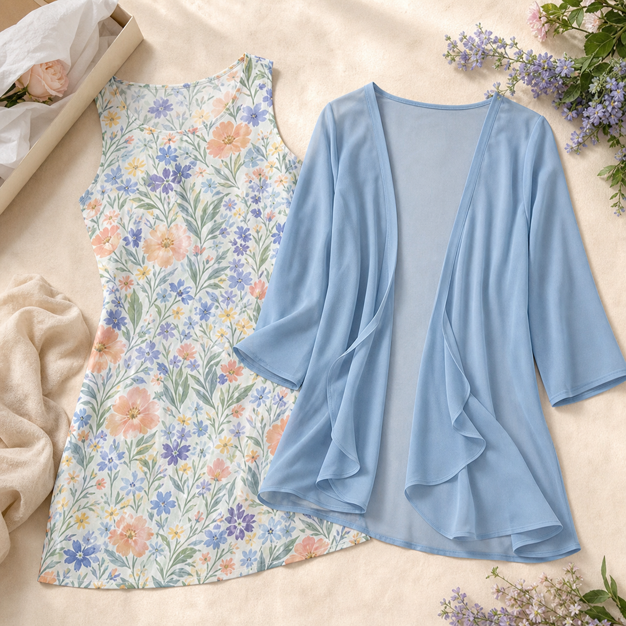 Cristina Mazzoleni™ Elegant Dress Set with Matching Cardigan