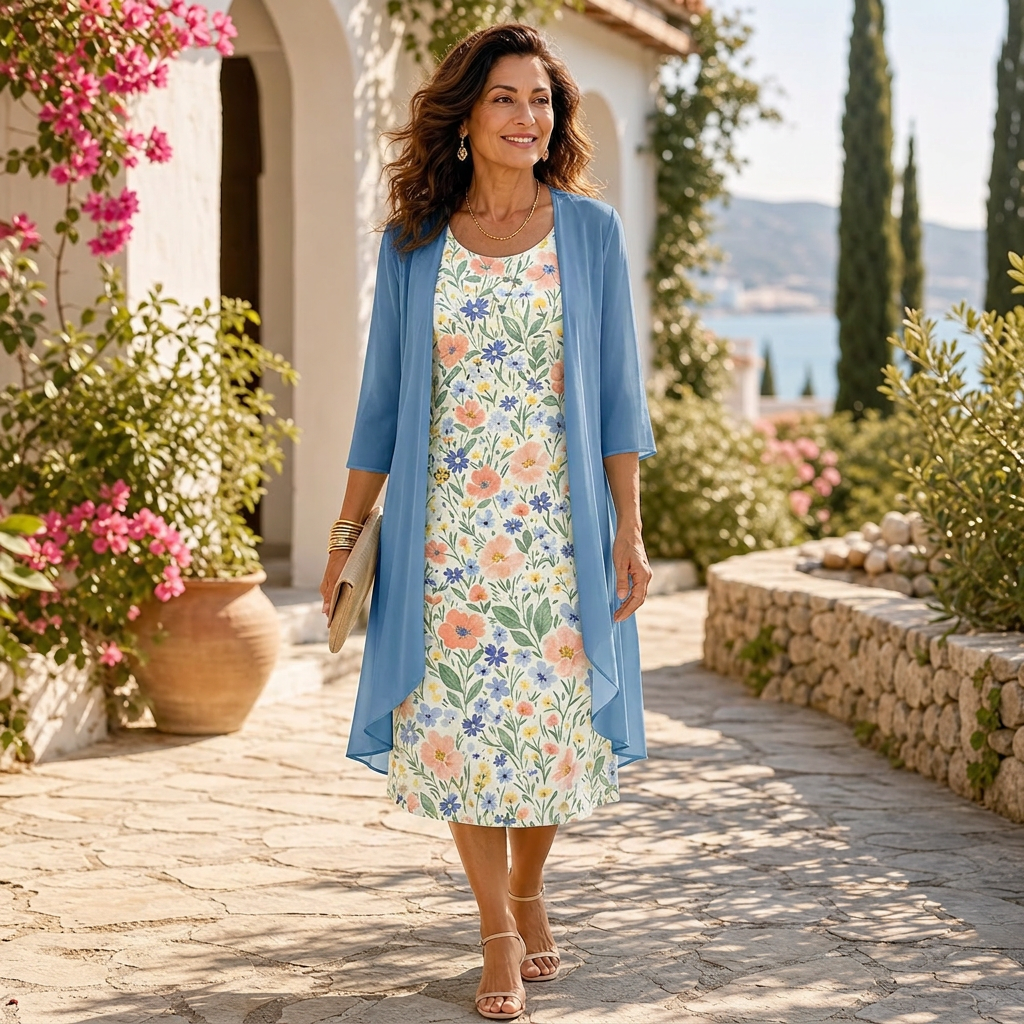 Cristina Mazzoleni™ Elegant Dress Set with Matching Cardigan