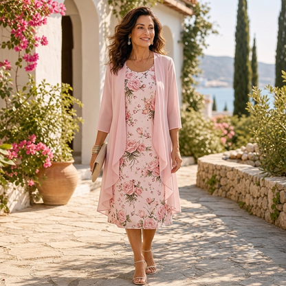 Cristina Mazzoleni™ Elegant Dress Set with Matching Cardigan
