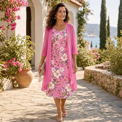 Cristina Mazzoleni™ Elegant Dress Set with Matching Cardigan