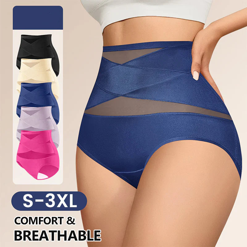 CurvHold Plus-Size High-Waist Cross Tummy Control Panties - main front product view