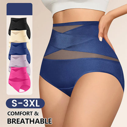 CurvHold Plus-Size High-Waist Cross Tummy Control Panties - main front product view