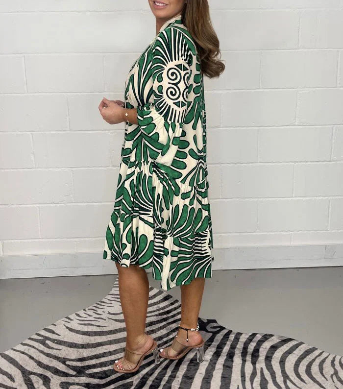 Grazielle™ Casual Loose V-Neck Floral Print Dress