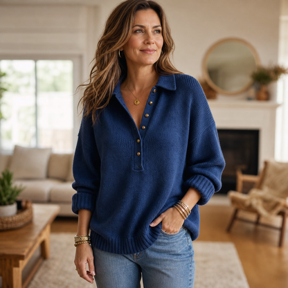 Danila Vallese™ Knitted Lapel Sweater for Effortless Style
