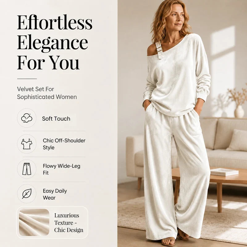 Daria Off-Shoulder Top and Wide-Leg Pants Set - main front view of coordinated outfit