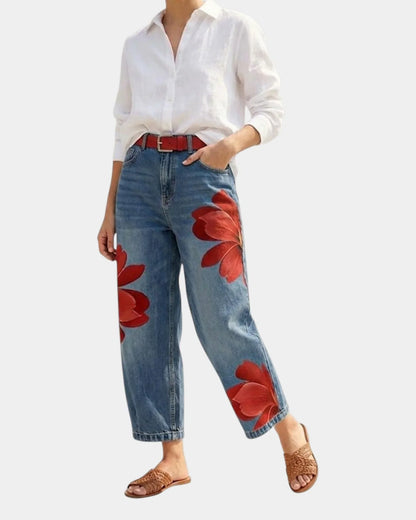 Daria Elegant Floral Trousers - main front view of floral patterned trousers