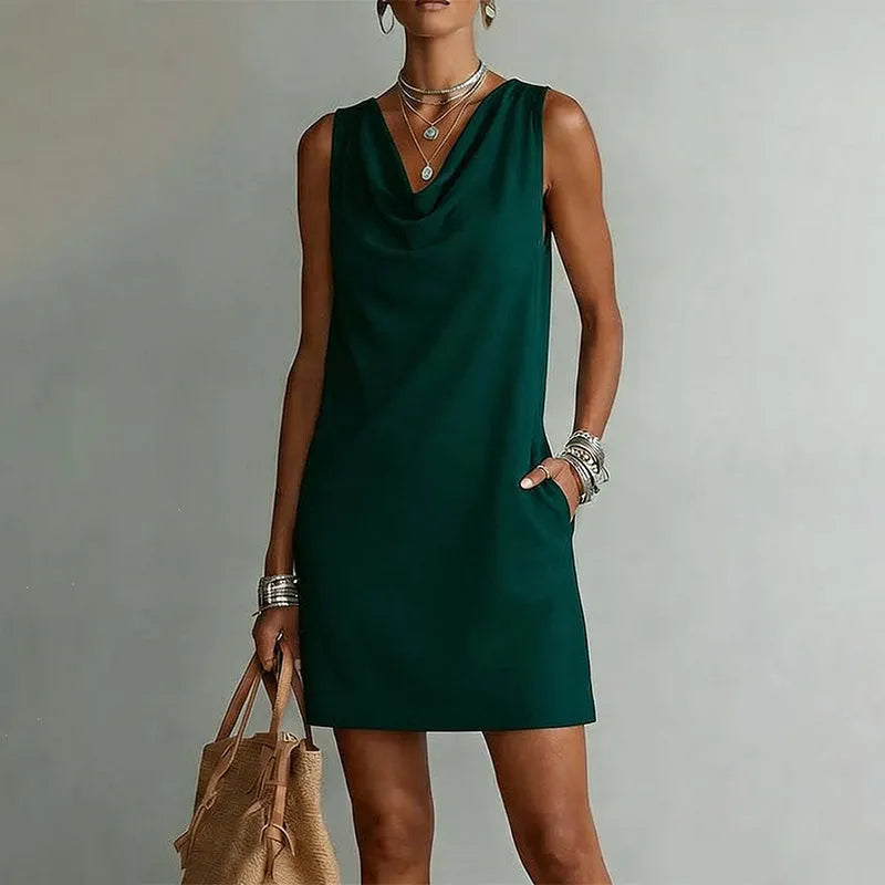 Daria Elegant Mini Dress with Pockets - main front view of the mini dress