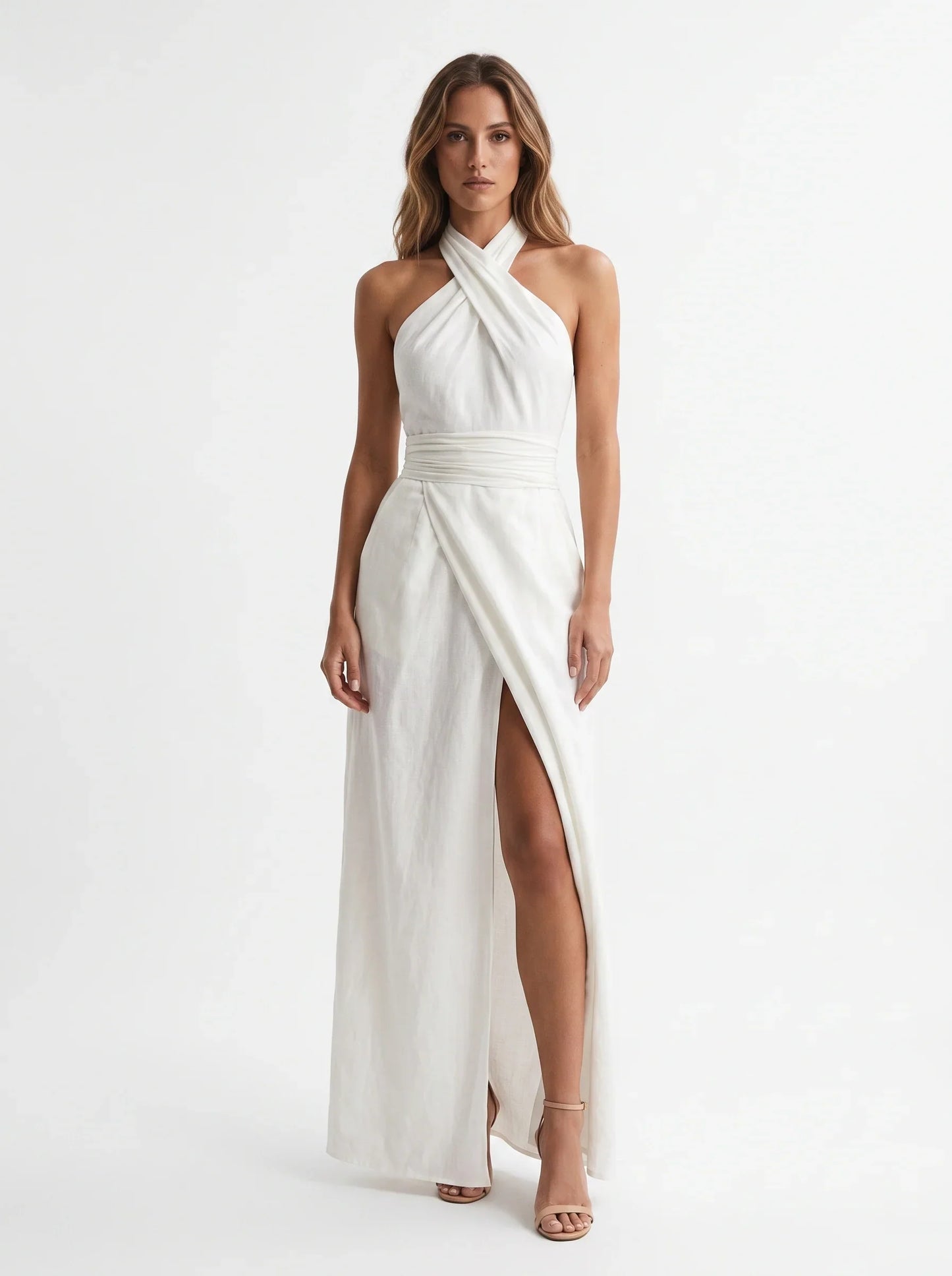 Daria Sculptural Halter Evening Dress - main front product view