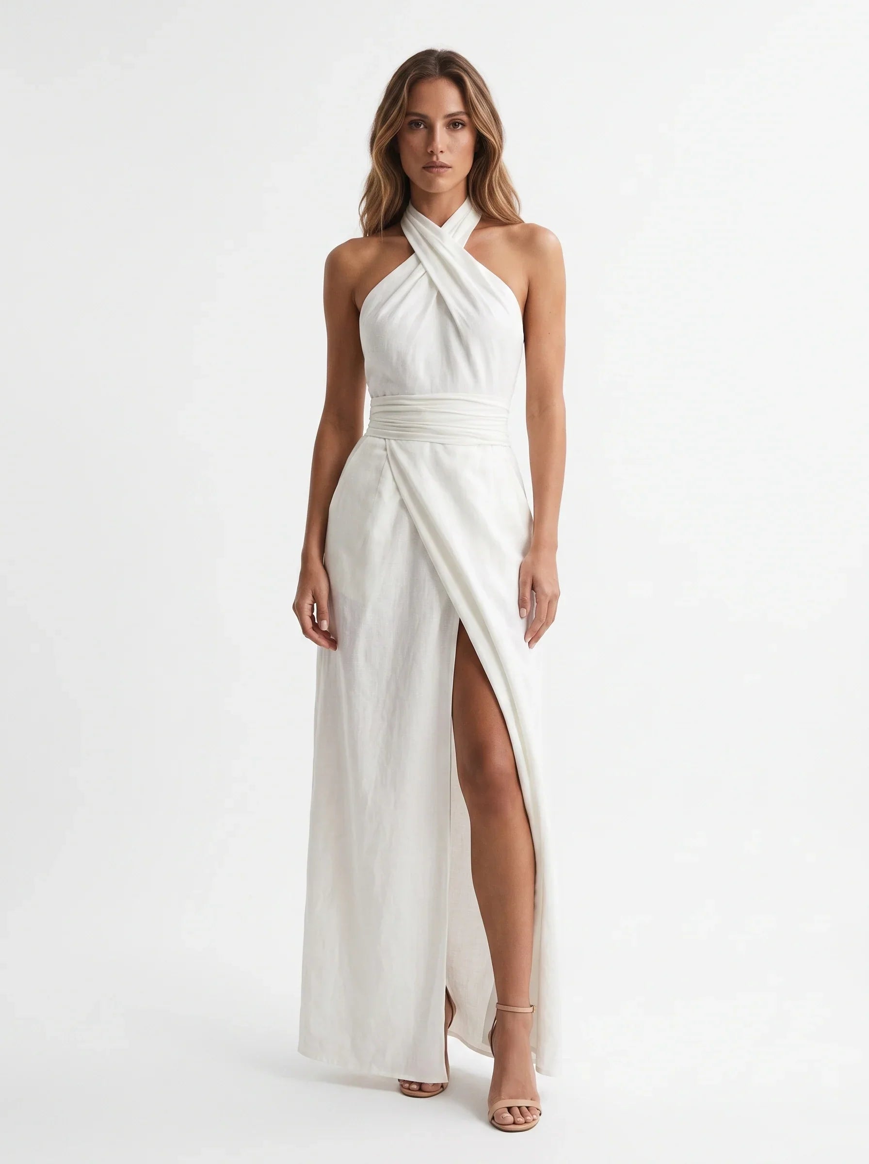 Daria Sculptural Halter Evening Dress - main front product view