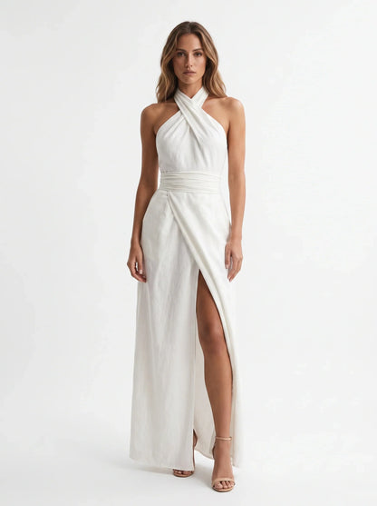 Daria Sculptural Halter Evening Dress - main front product view