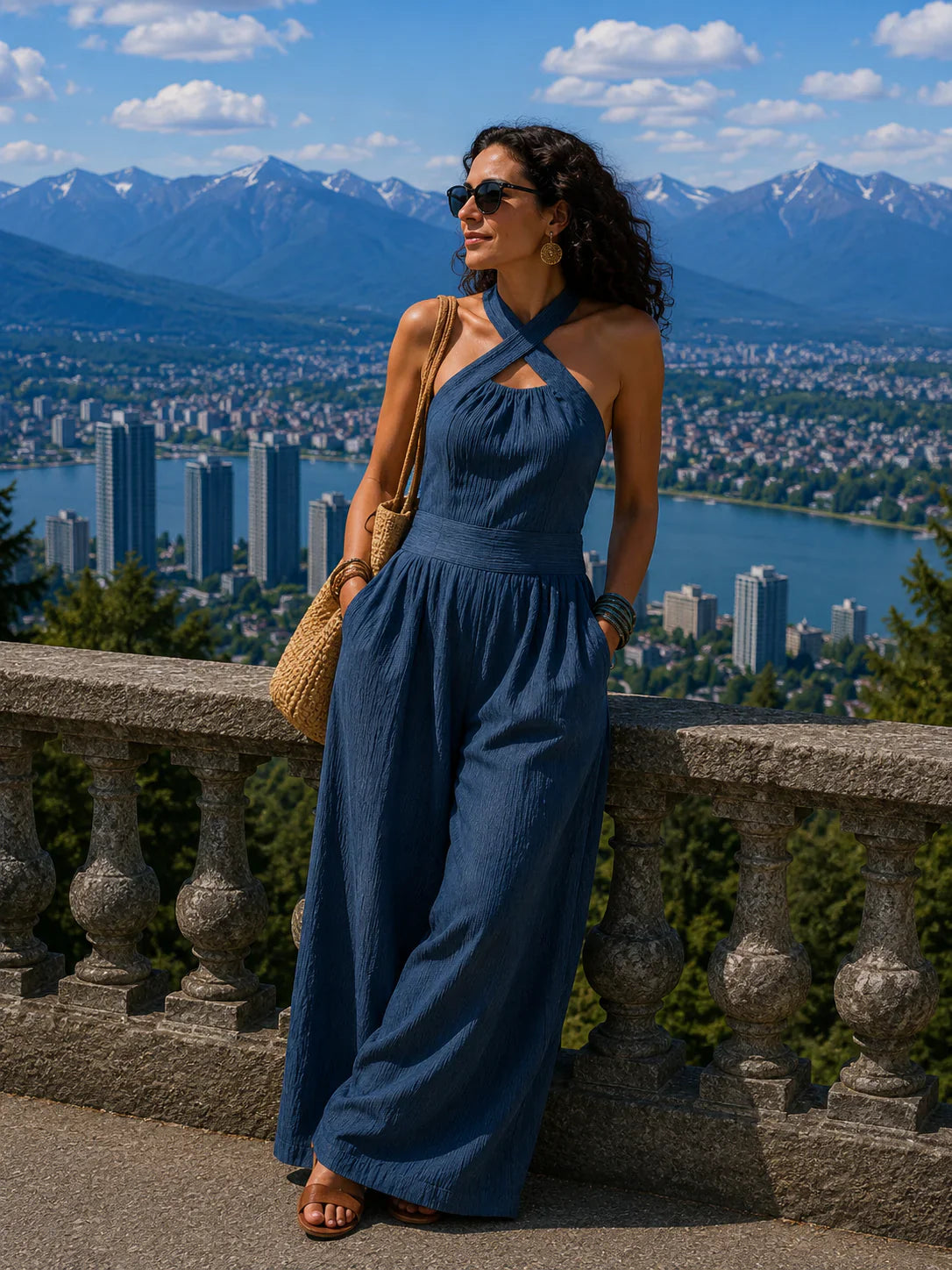 Debora Pisanu™ Elegant Wide Leg Jumpsuit in Breathable Fabric