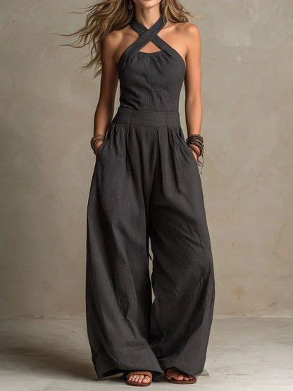 Debora Pisanu™ Elegant Wide Leg Jumpsuit in Breathable Fabric