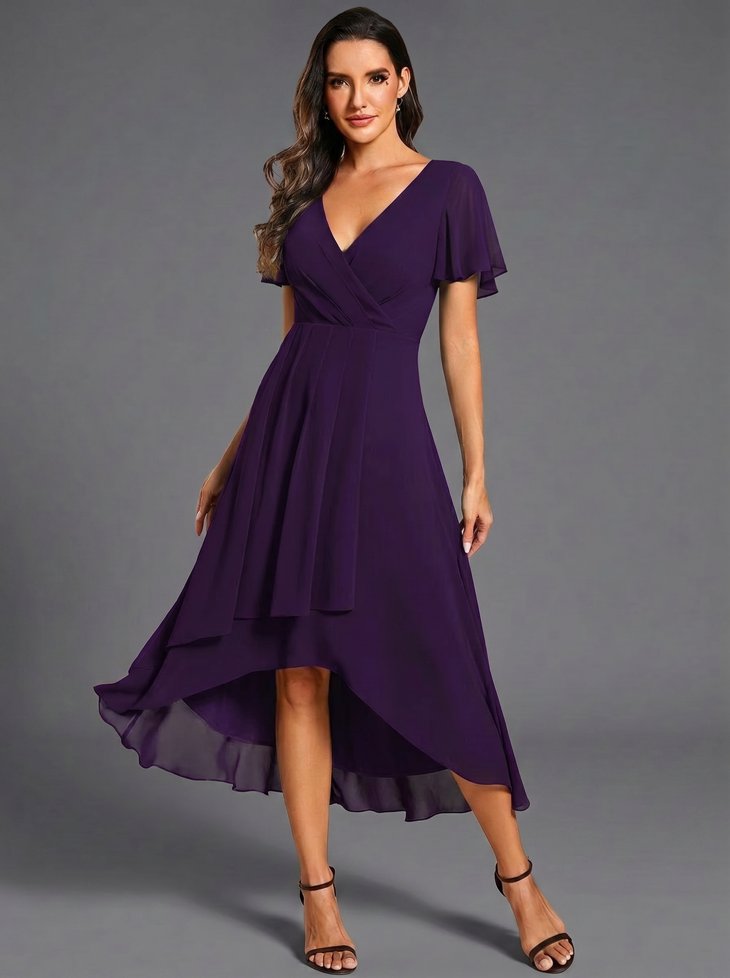 Delia Barletta™ Flowing Ruffled Asymmetrical Dress