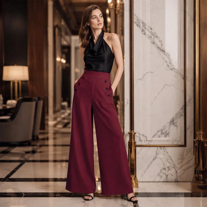 Delia Bottini™ Elegant High Waist Wide Leg Trousers