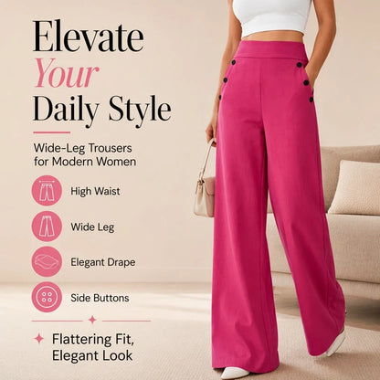 Delia Women's High Waist Wide Leg Pants with Side Buttons - main front product view