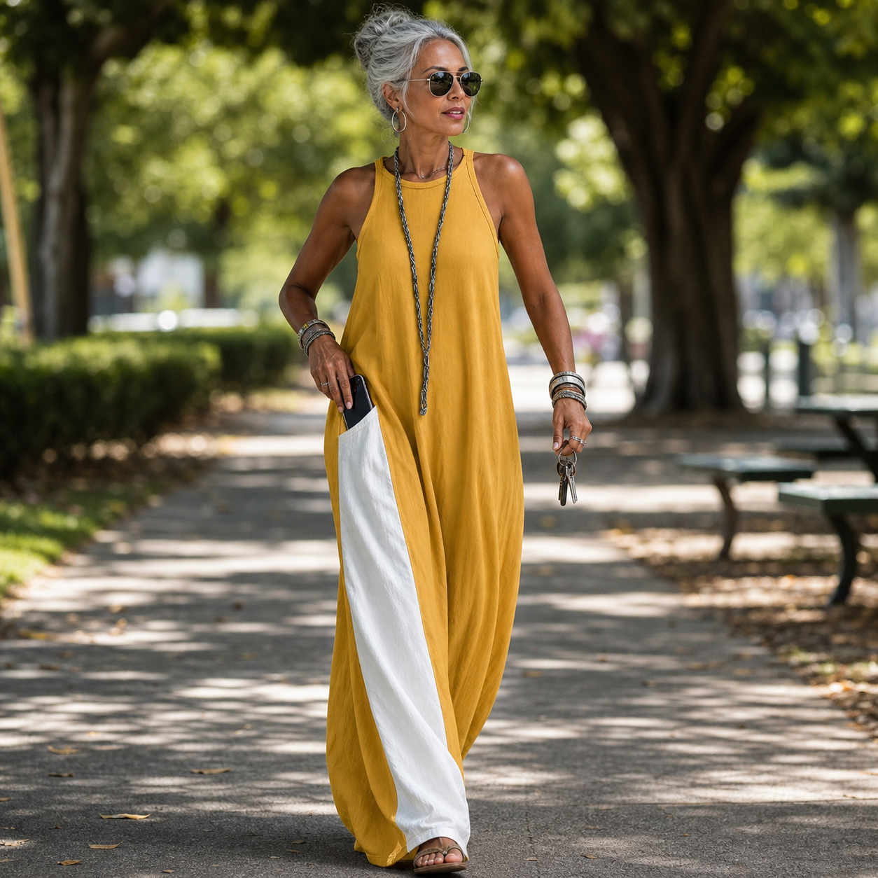 Delia Brentani™ Elegant Color Block Maxi Dress for All-Day Comfort