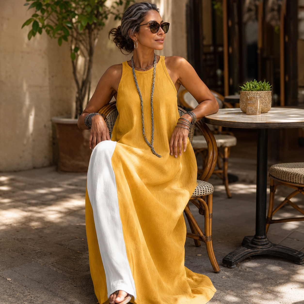 Delia Brentani™ Elegant Color Block Maxi Dress for All-Day Comfort