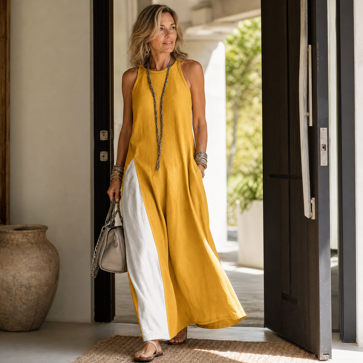 Delia Brentani™ Elegant Color Block Maxi Dress for All-Day Comfort