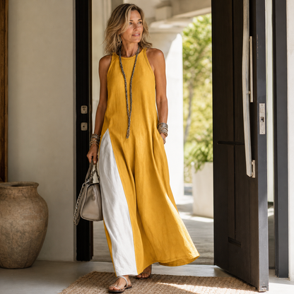 Delia Brentani™ Elegant Color Block Maxi Dress for All-Day Comfort