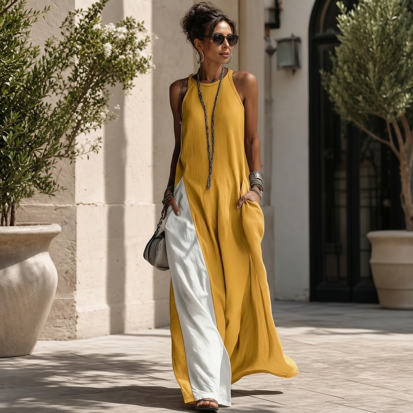 Delia Brentani™ Elegant Color Block Maxi Dress for All-Day Comfort