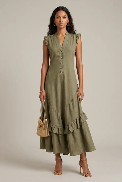 Delia Raffi™ Flowy Ruffle Maxi Dress for Warm Days