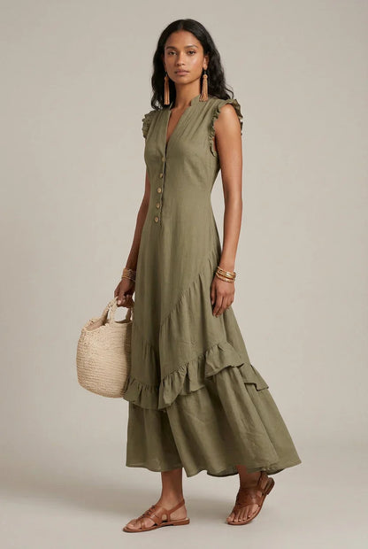 Delia Raffi™ Flowy Ruffle Maxi Dress for Warm Days