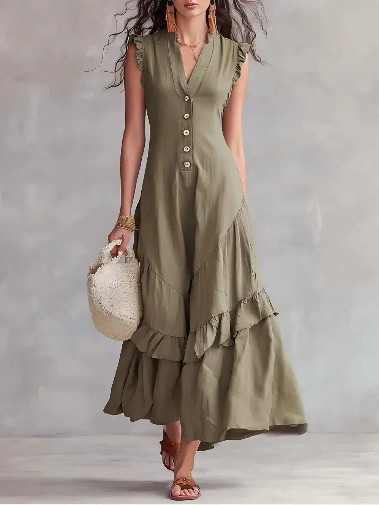 Delia Raffi™ Flowy Ruffle Maxi Dress for Warm Days