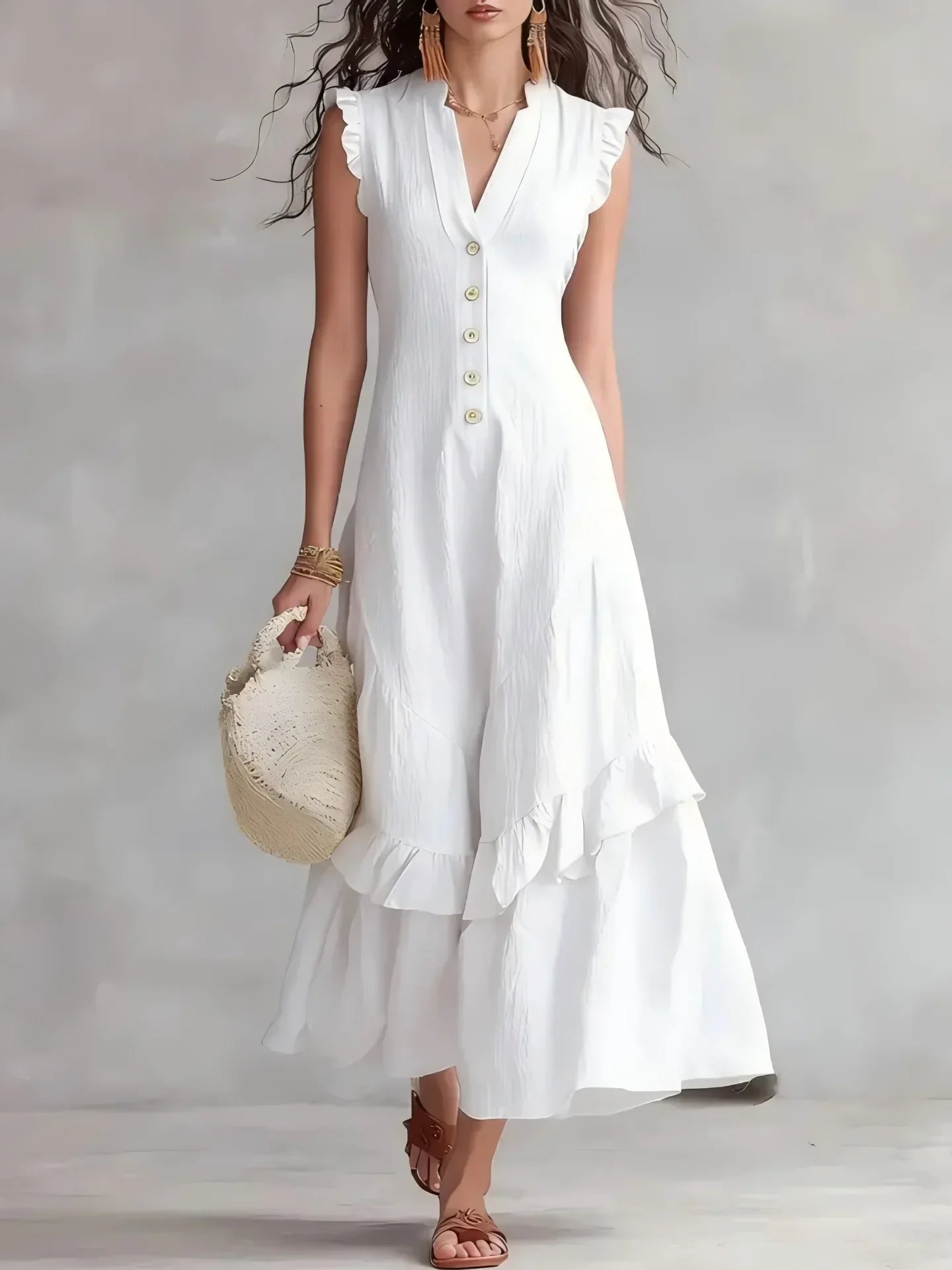 Delia Raffi™ Flowy Ruffle Maxi Dress for Warm Days