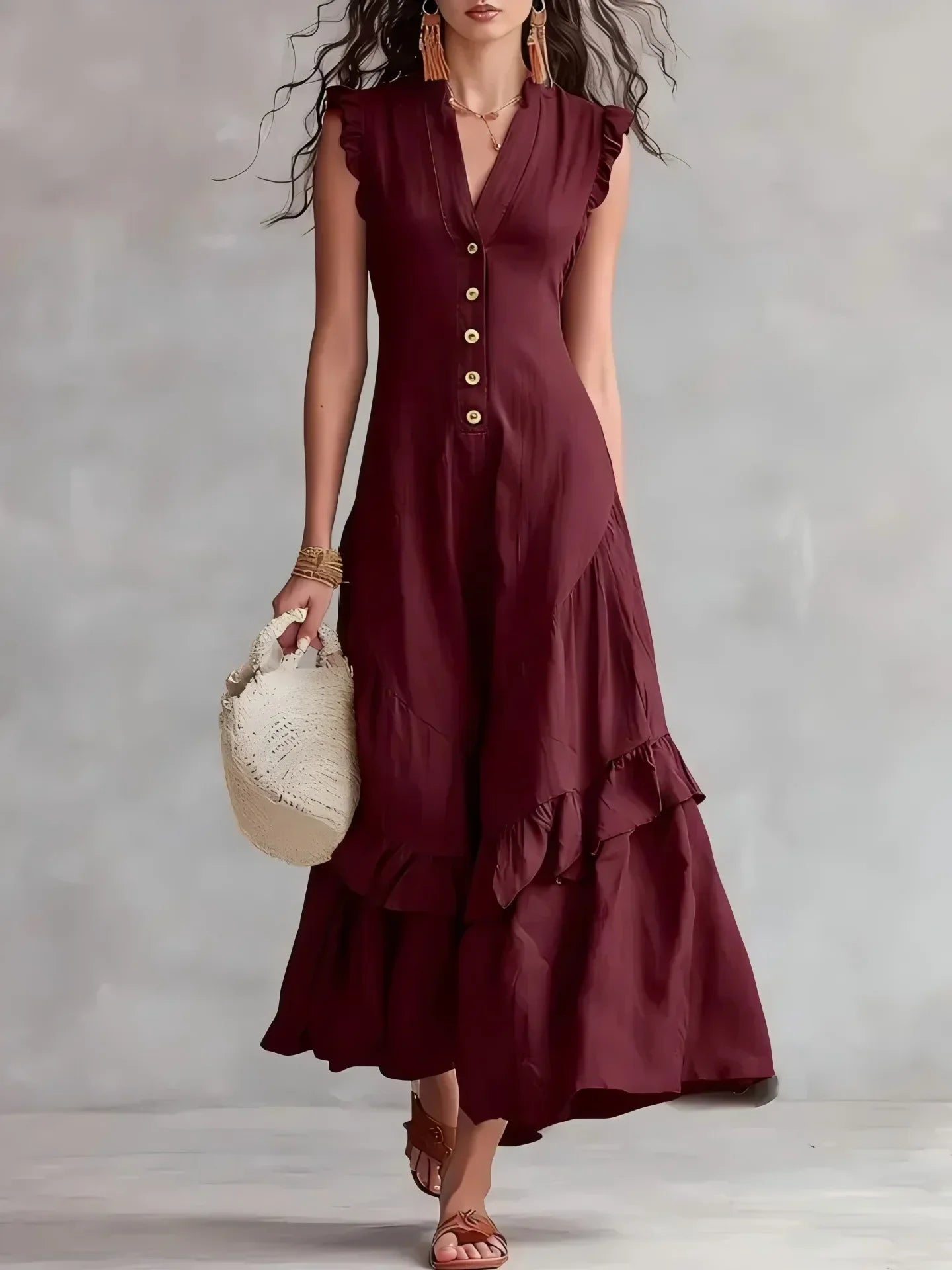 Delia Raffi™ Flowy Ruffle Maxi Dress for Warm Days