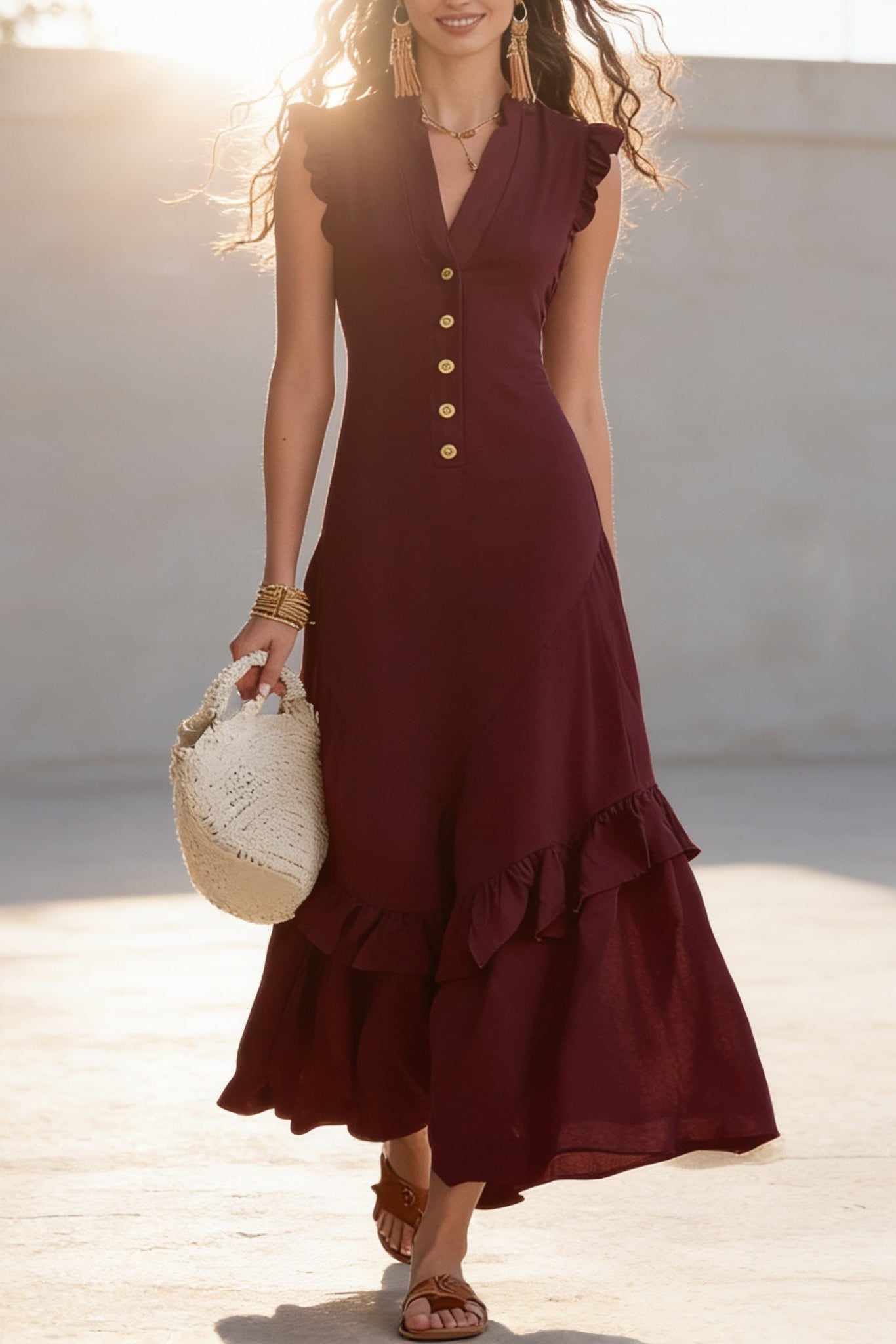Delia Raffi™ Flowy Ruffle Maxi Dress for Warm Days