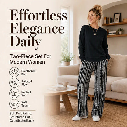 Diamante Women's Casual Crewneck Top & Printed Pants Set - main product view