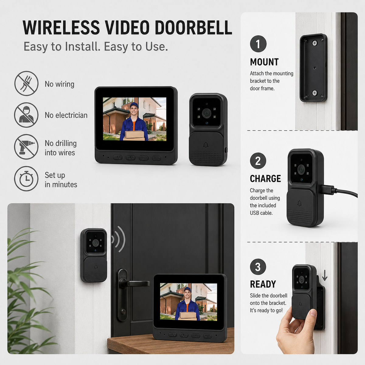 DoorView Pro™ Wireless Video Doorbell for Safer Answering