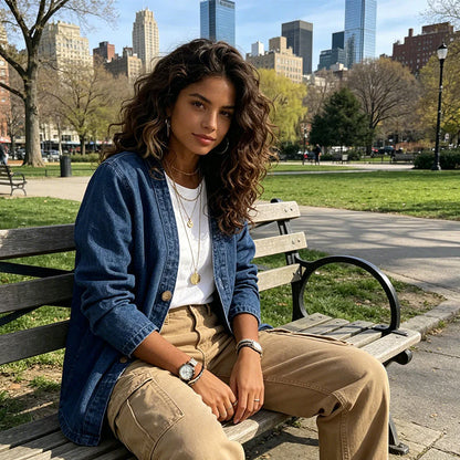 Edvige Edvige Bertozzi Effortless Layering Denim - women's denim jacket full-length model shot