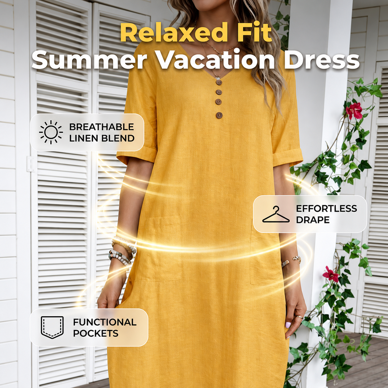 Edvige Paparelli™ Breathable V-Neck Summer Dress for Day to Evening