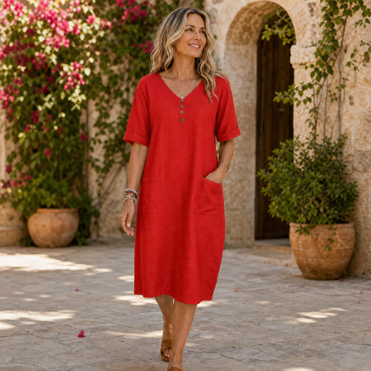 Edvige Paparelli™ Breathable V-Neck Summer Dress for Day to Evening