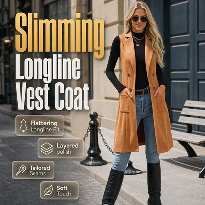 Egle Barletta Sleeveless Longline Jacket - main front view of chic open front longline jacket