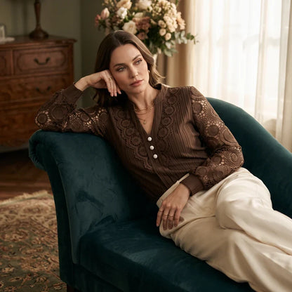 Elettra Bottini™ Effortless Long-Sleeve V-Neck Top