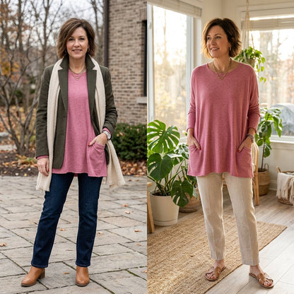 Elettra Brambati™ Breathable Long Sleeve Pocket Top for Effortless Comfort