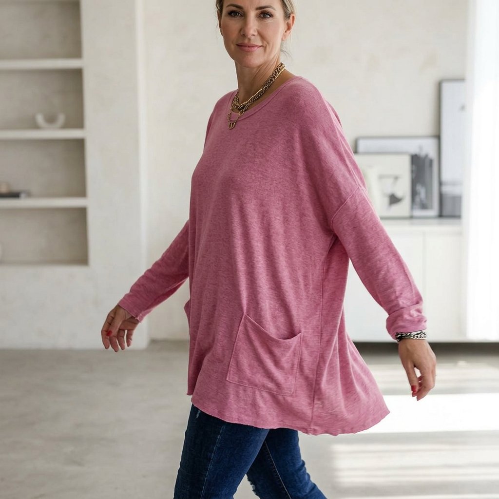 Elettra Brambati™ Breathable Long Sleeve Pocket Top for Effortless Comfort