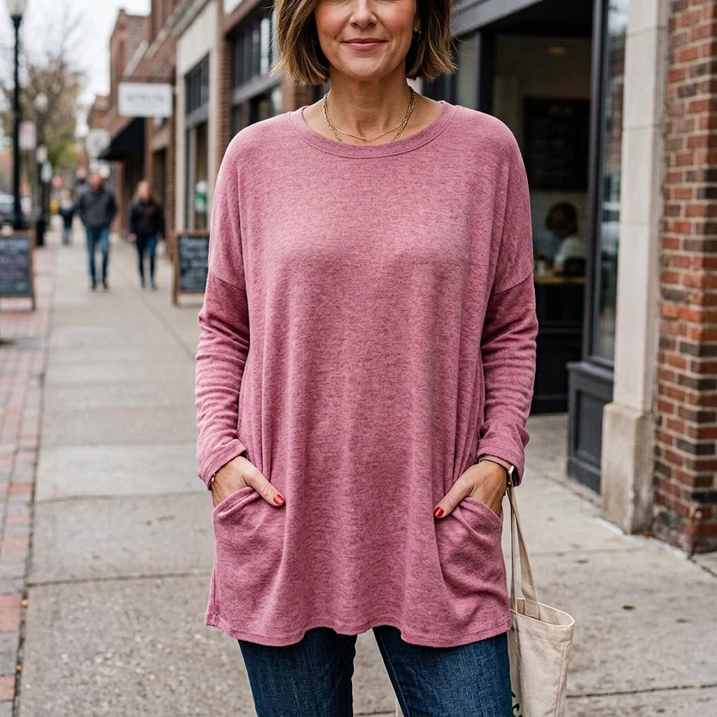 Elettra Brambati™ Breathable Long Sleeve Pocket Top for Effortless Comfort